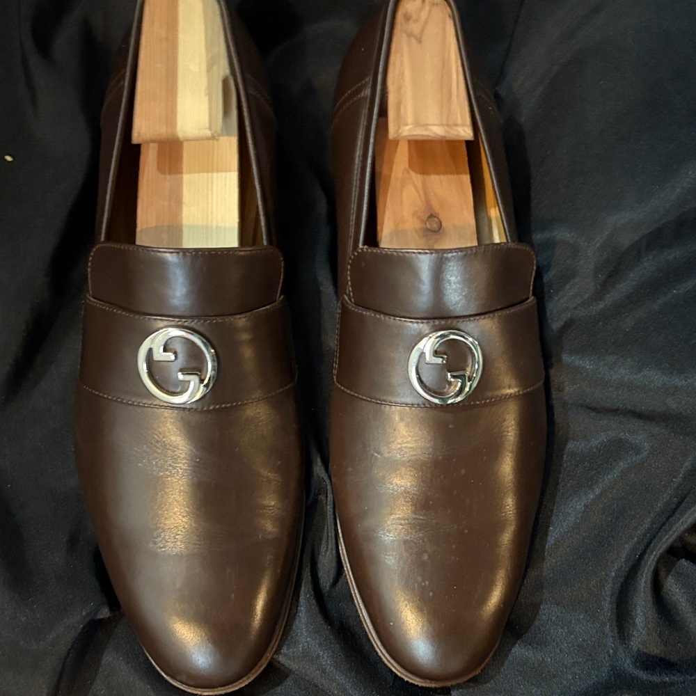 Gucci Men's Dark Brown Leather Slip-On Loafers